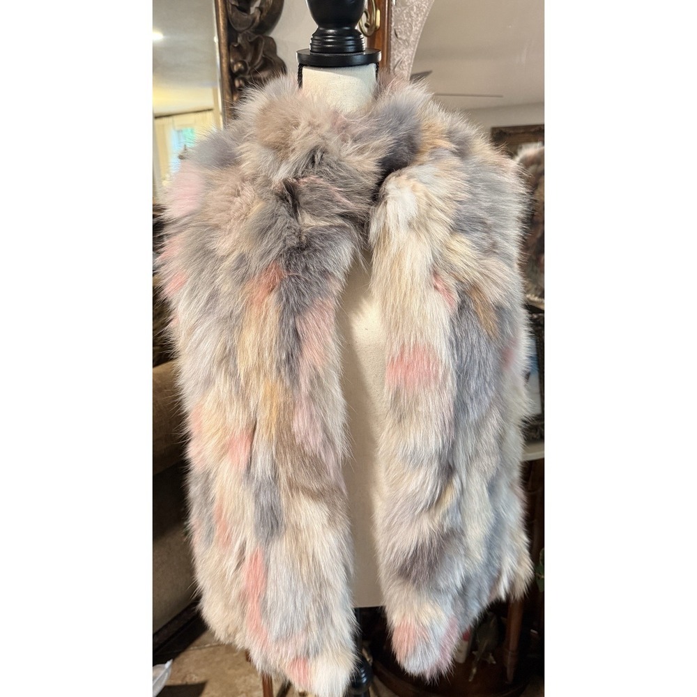 Jocelyn Real Dyed Fox Fur Vest Pastel Luxe Glam Festival Boho Size M